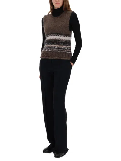 Our Legacy Sleeveless Knitted Vest With Multicolored Stripes In Brown