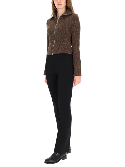 Our Legacy Textured Zip-up Sweater With High Collar And Minimalist Design In Brown