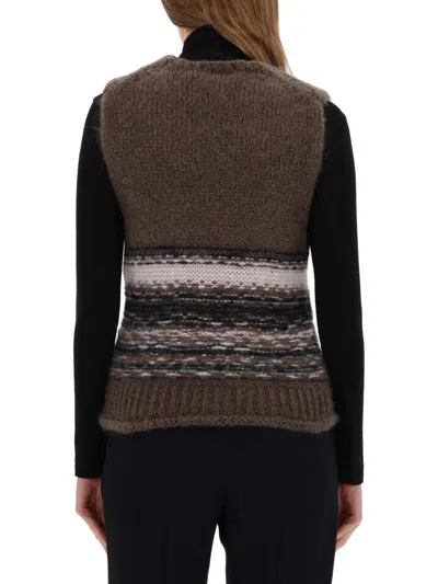 Our Legacy Sleeveless Knitted Vest With Multicolored Stripes In Brown