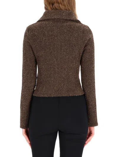 Our Legacy Textured Zip-up Sweater With High Collar And Minimalist Design In Brown