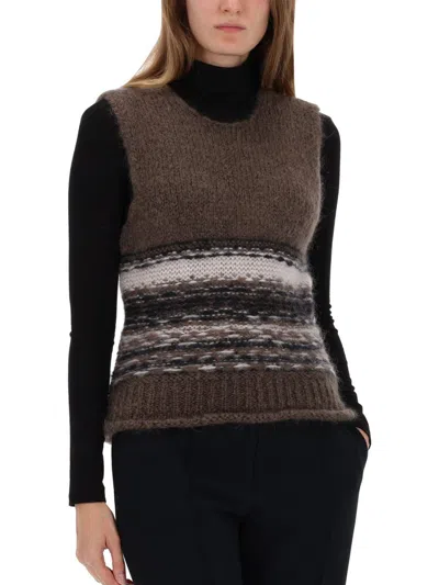 Our Legacy Sleeveless Knitted Vest With Multicolored Stripes In Brown