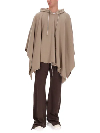 Rick Owens Drkshdw Asymmetric Hem Hooded Coat Drawstring Detail In Brown