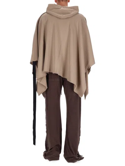 Rick Owens Drkshdw Asymmetric Hem Hooded Coat Drawstring Detail In Brown
