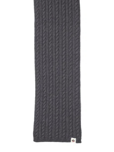 Bally Cozy Cable Knit Scarf With Ribbed Edges In Gray