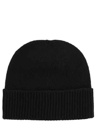 Vivienne Westwood Black Beanie With Orb Patch On The Front And Ribbed Brim In Cashmere Unisex In Blue