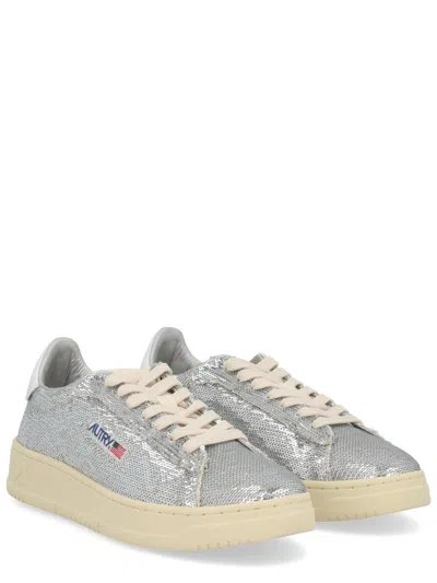 Autry Dallas Low Sparkling Sneakers In Silver And White Sequins Shoes In Multi