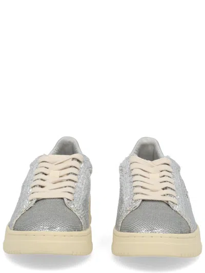 Autry Dallas Low Sparkling Sneakers In Silver And White Sequins Shoes In Multi