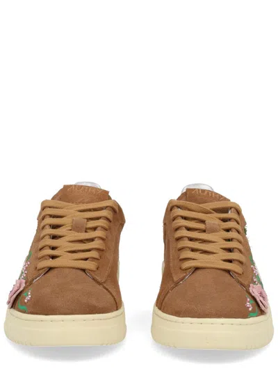 Autry Dallas Low Sneakers With Embroidered Floral Details In Brown