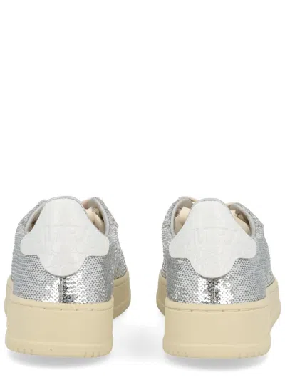 Autry Dallas Low Sparkling Sneakers In Silver And White Sequins Shoes In Multi