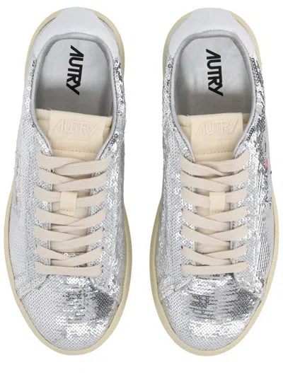 Autry Dallas Low Sparkling Sneakers In Silver And White Sequins Shoes In Multi