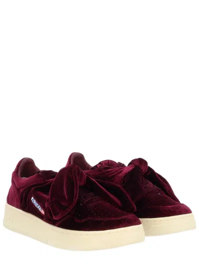 Autry Bordeaux Sneakers With Velcro Strap And Off-white Sole In Red