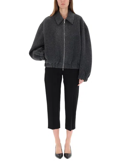 Helmut Lang Long Sleeve Bomber Jacket With Elastic Hem In Gray