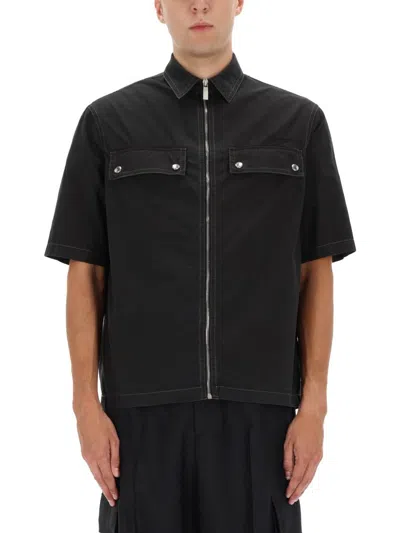 Off-white Arrow Print Zip-up Short-sleeve Shirt In Black