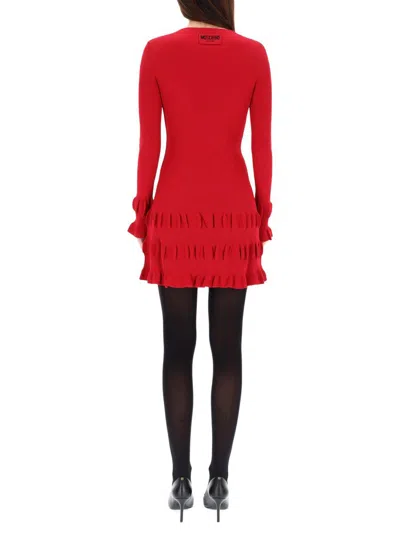 Moschino Jeans Mini Dress With Ruffles In Red