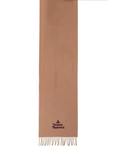 Vivienne Westwood Soft Wool Scarf Fringed Edges In Sand