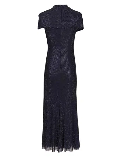Self-portrait Mesh Midi Dress With Rhinestones Dresses Blue In Blue