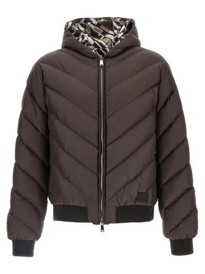 Fendi Reversible Down Jacket Puffer Jackets Beige In Brown