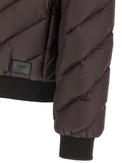 Fendi Reversible Down Jacket Puffer Jackets Beige In Brown