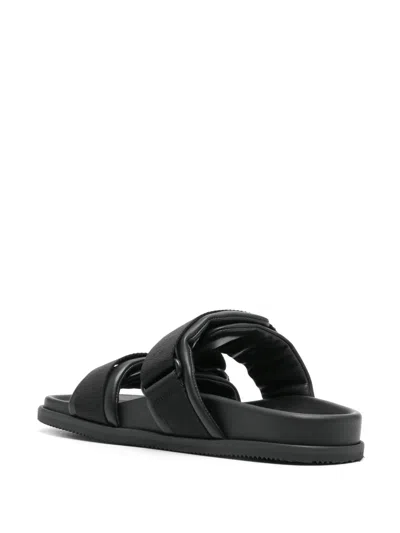 Moncler Black Leather And Fabric Sandals In Animal Print