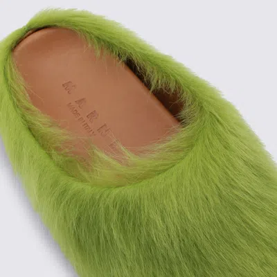 Marni Faux Fur Round Toe Slippers With Heel