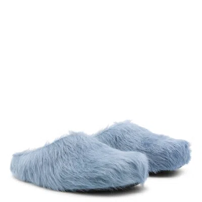 Marni Faux Fur Round Toe Slippers With Heel