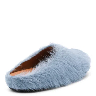 Marni Faux Fur Round Toe Slippers With Heel