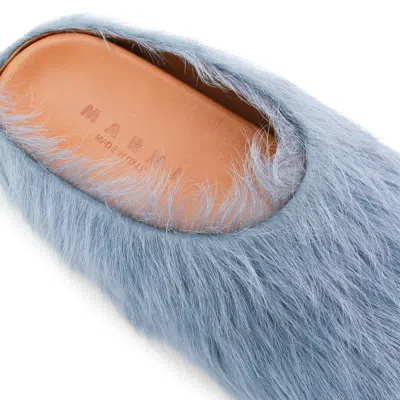 Marni Faux Fur Round Toe Slippers With Heel