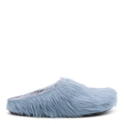 Marni Faux Fur Round Toe Slippers With Heel