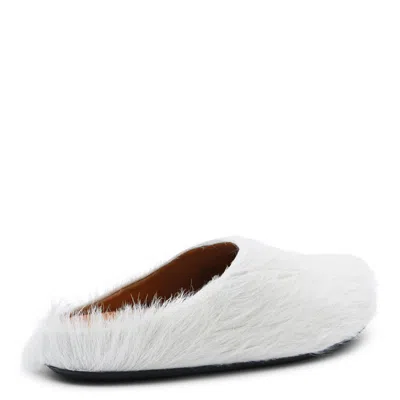 Marni Faux Fur Round Toe Slippers With Heel In White