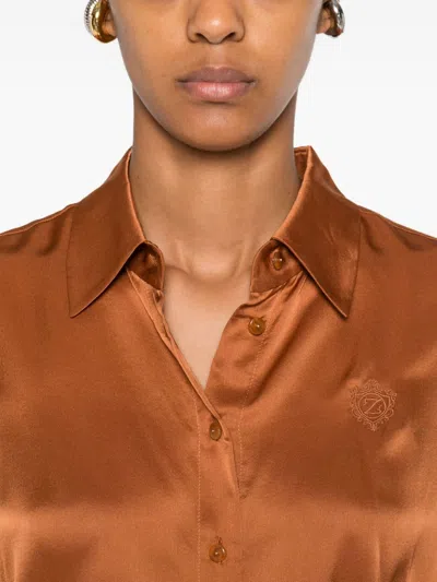 Zimmermann Satin Silk Shirt In Orange