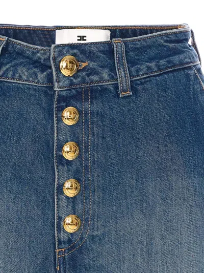 Elisabetta Franchi High Waist Denim Shorts With Button Detailing In Blue