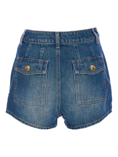 Elisabetta Franchi High Waist Denim Shorts With Button Detailing In Blue