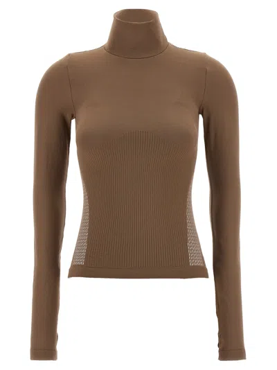 Fendi High Neck Long Sleeve Stretch Jersey In Brown