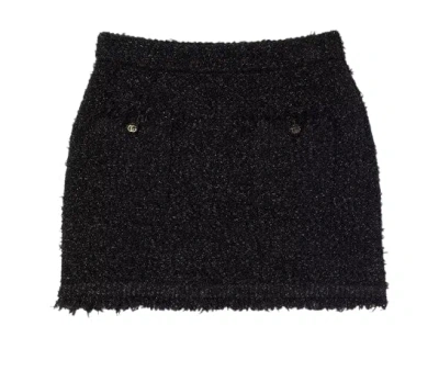 Gucci Black Skirt With Gg Buttons And Fringed Hem In Tech Fabric Woman In Black