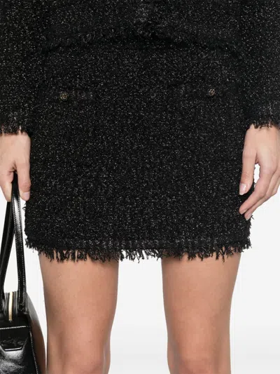 Gucci Black Skirt With Gg Buttons And Fringed Hem In Tech Fabric Woman In Black