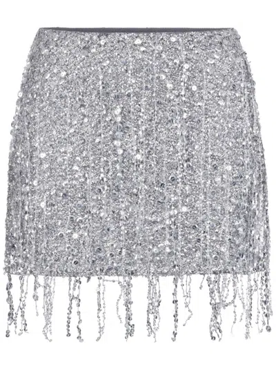 Elisabetta Franchi Embroidered Sequin Thigh-length Skirt In Gray