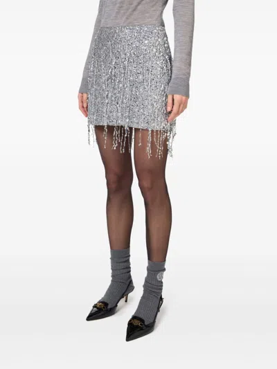 Elisabetta Franchi Embroidered Sequin Thigh-length Skirt In Gray