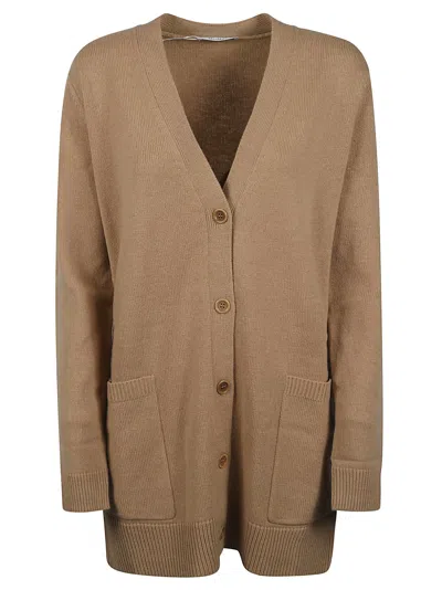 Max Mara Cashmere-wool Blend Villar Cardigan With Sequin Motif In Brown