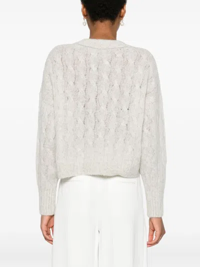 Brunello Cucinelli Light Grey Cable Knit Sweater In White