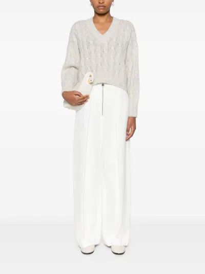 Brunello Cucinelli Light Grey Cable Knit Sweater In White