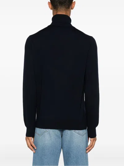 Fay Navy Ribbed Turtleneck Sweater In Black