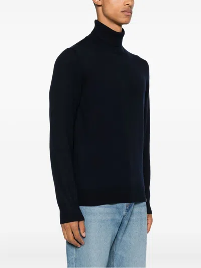 Fay Navy Ribbed Turtleneck Sweater In Black