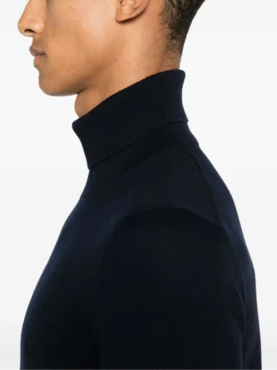 Fay Navy Ribbed Turtleneck Sweater In Black