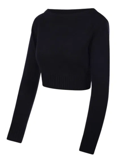 Max Mara Angri Rib Knit Wool Crop Sweater In Black