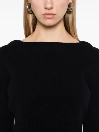 Max Mara Angri Rib Knit Wool Crop Sweater In Black