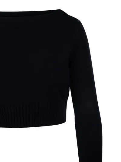 Max Mara Angri Rib Knit Wool Crop Sweater In Black