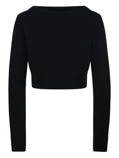 Max Mara Angri Rib Knit Wool Crop Sweater In Black