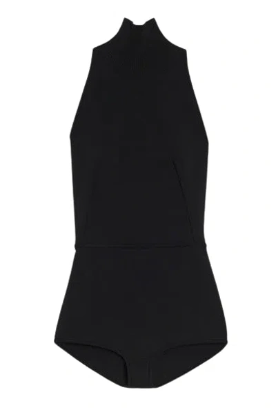 Max Mara Black High-neck One-piece With Open Back And Structured Shorts In Black