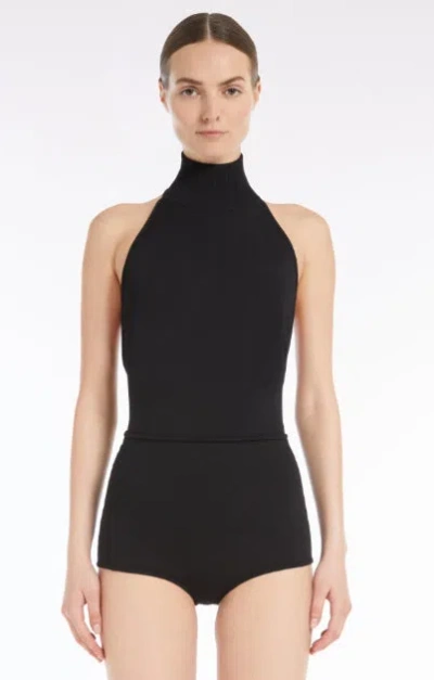Max Mara Black High-neck One-piece With Open Back And Structured Shorts In Black