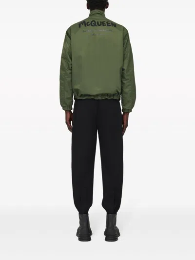 Alexander Mcqueen Khaki Black High-neck Sweater In Green